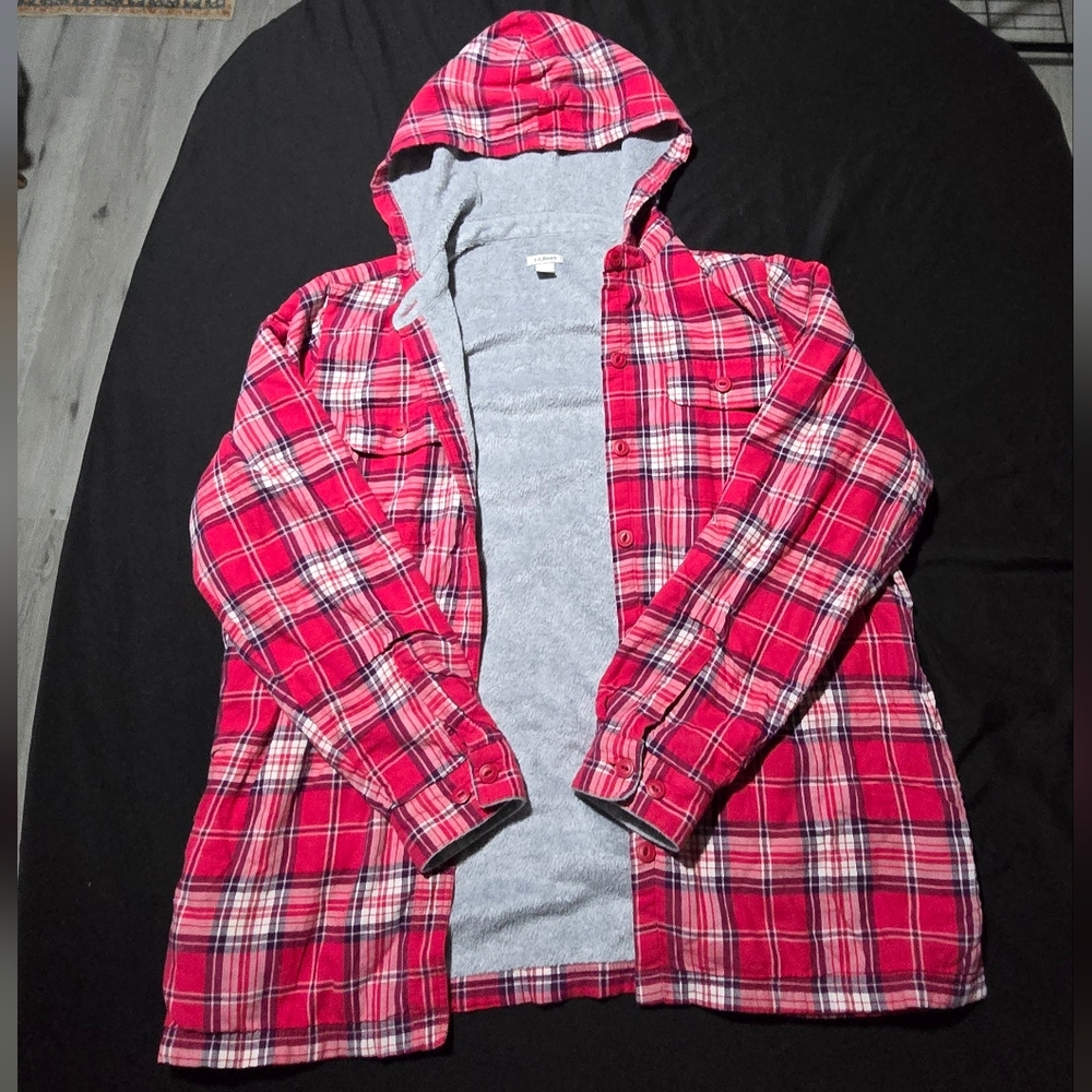 Red Plaid Hooded Shirt Jacket
